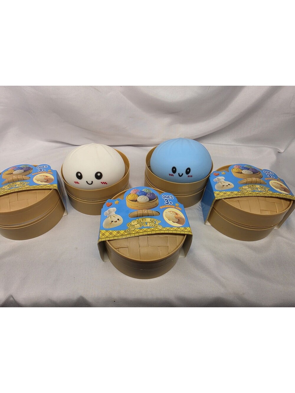 Squeezy Dumpling Squishy Sensory Fidget Toy with Bamboo Steamer Basket Fun Gift